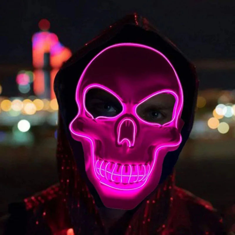 Masque crâne LED rose allumé