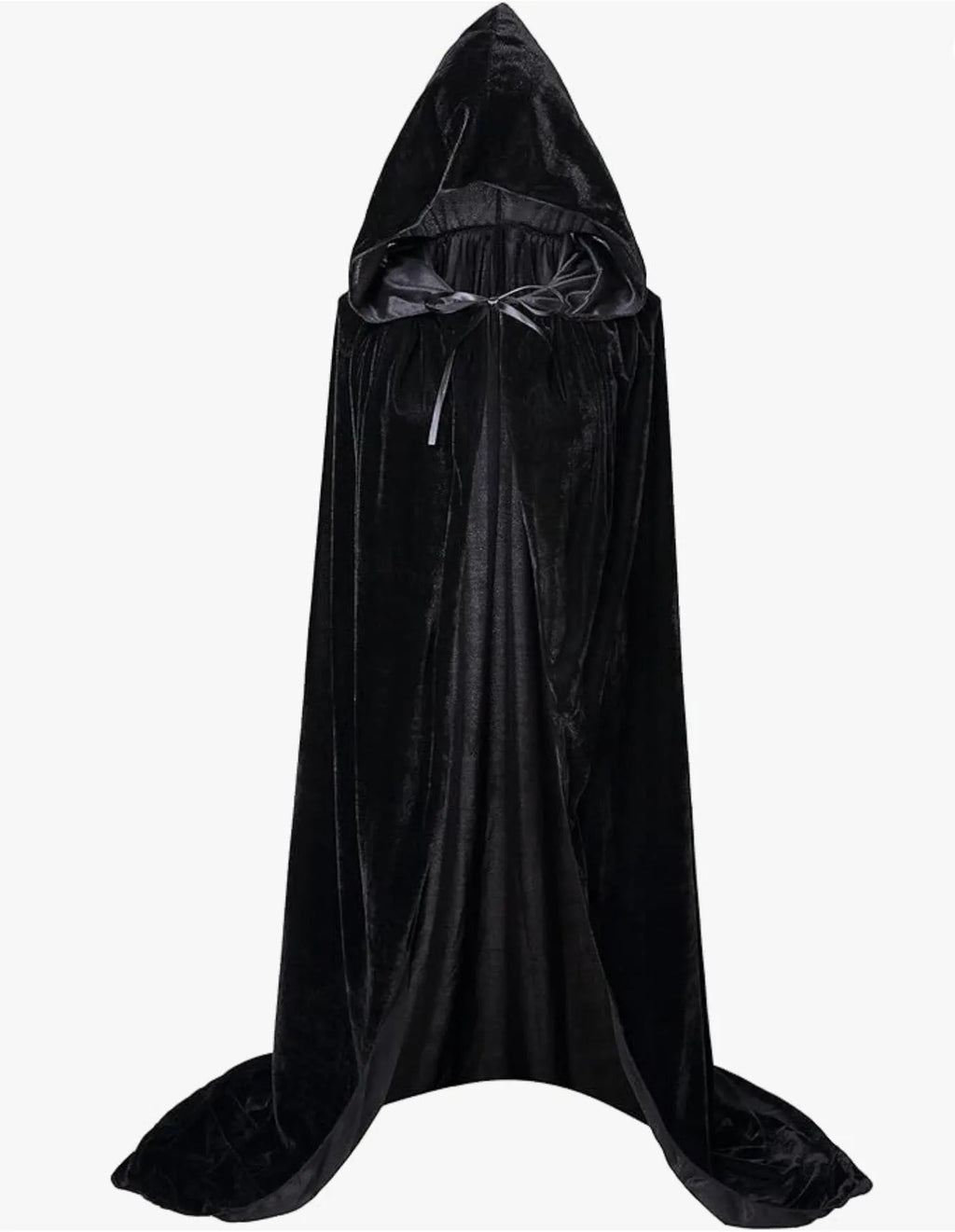 Cape longue en velours noir à capuche