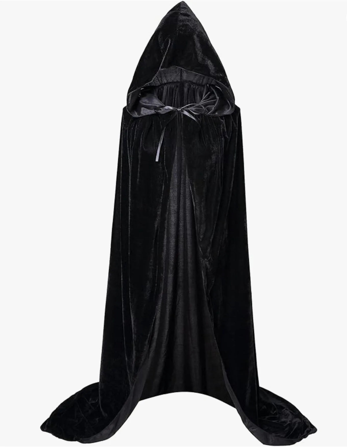 Cape longue en velours noir à capuche