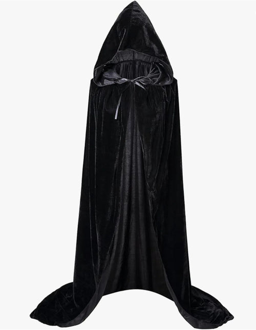 Cape longue en velours noir à capuche
